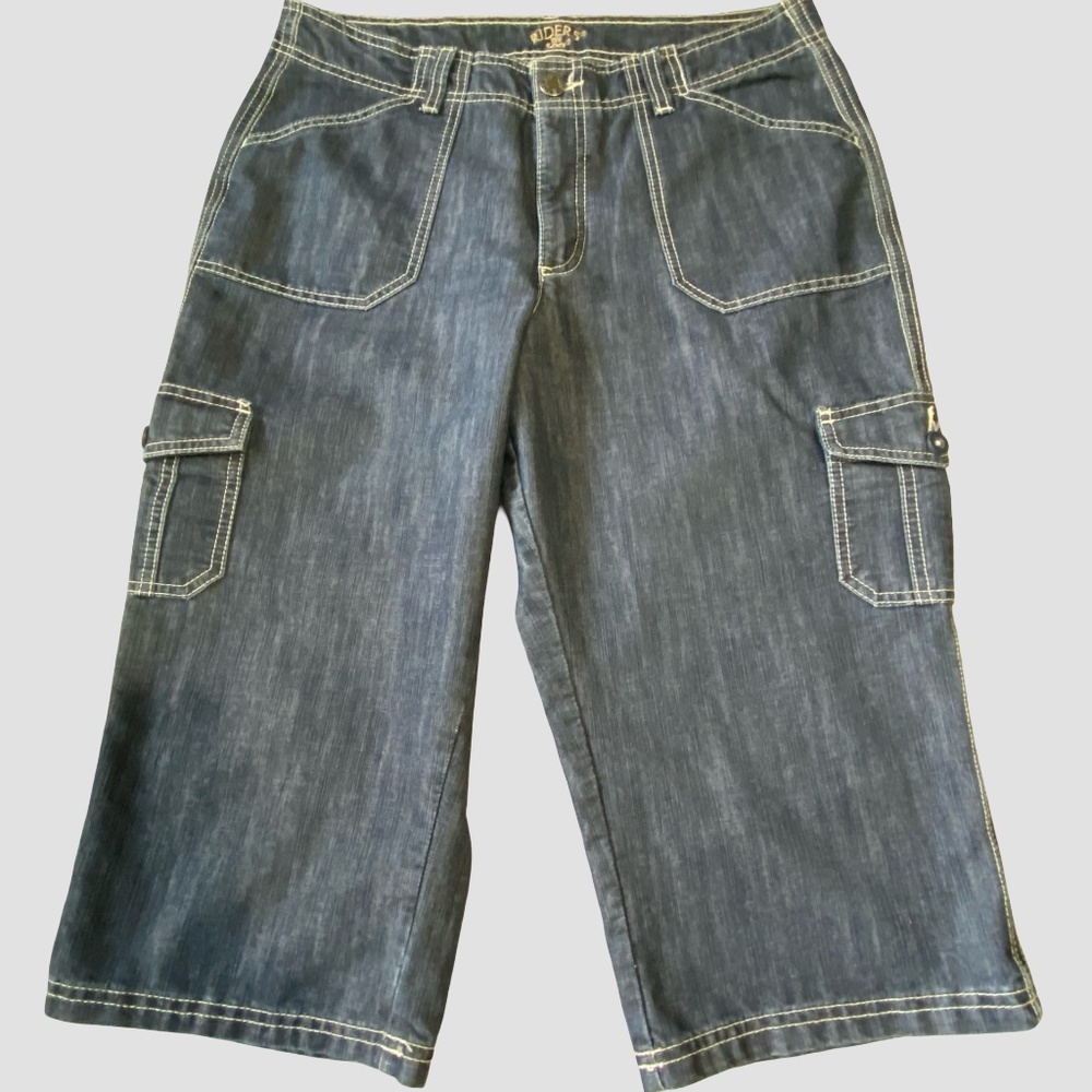 Riders By Lee Womens Denim Cargo Bermuda Vacation Casual Short- Sz- 14